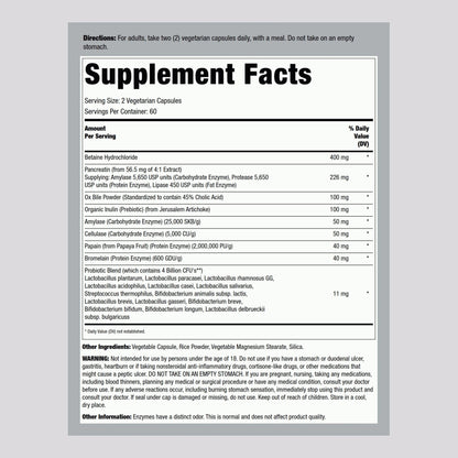 Lindberg Complete Digestant Multi-Enzyme Formula with Pancreatin & Betain Hydrochloride, 120 Capsules