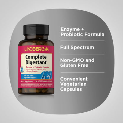Lindberg Complete Digestant – Multi-Enzyme Formula with Pancreatin & Betaine HCl – 120 Capsules (Pack of 2)