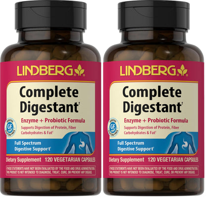Lindberg Complete Digestant – Multi-Enzyme Formula with Pancreatin & Betaine HCl – 120 Capsules (Pack of 2)