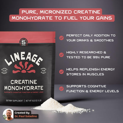 Lineage Provisions Micronized Creatine Monohydrate with Sea Salt – Micronized Creatine Powder for Training & Performance | 90 Servings