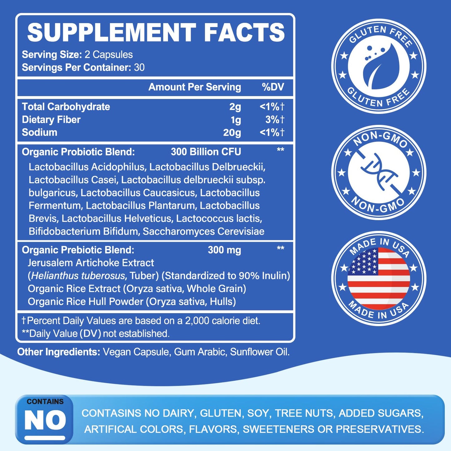 Linkvibe Probiotic 300 Billion CFU - 12 Strains with Organic Prebiotics for Digestive Health