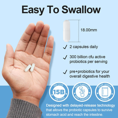 Linkvibe Probiotic 300 Billion CFU - 12 Strains with Organic Prebiotics for Digestive Health