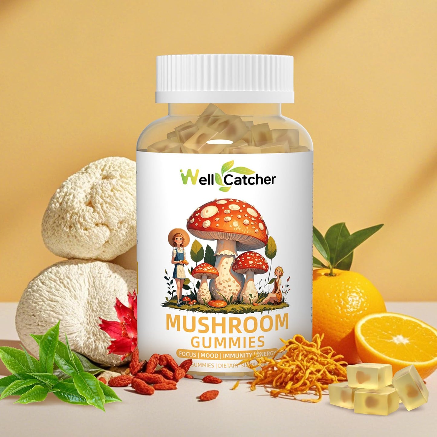 Lion's Mane Mushroom Gummies – Focus, Mood & Energy (60 ct) – Sugar Free, Vegan