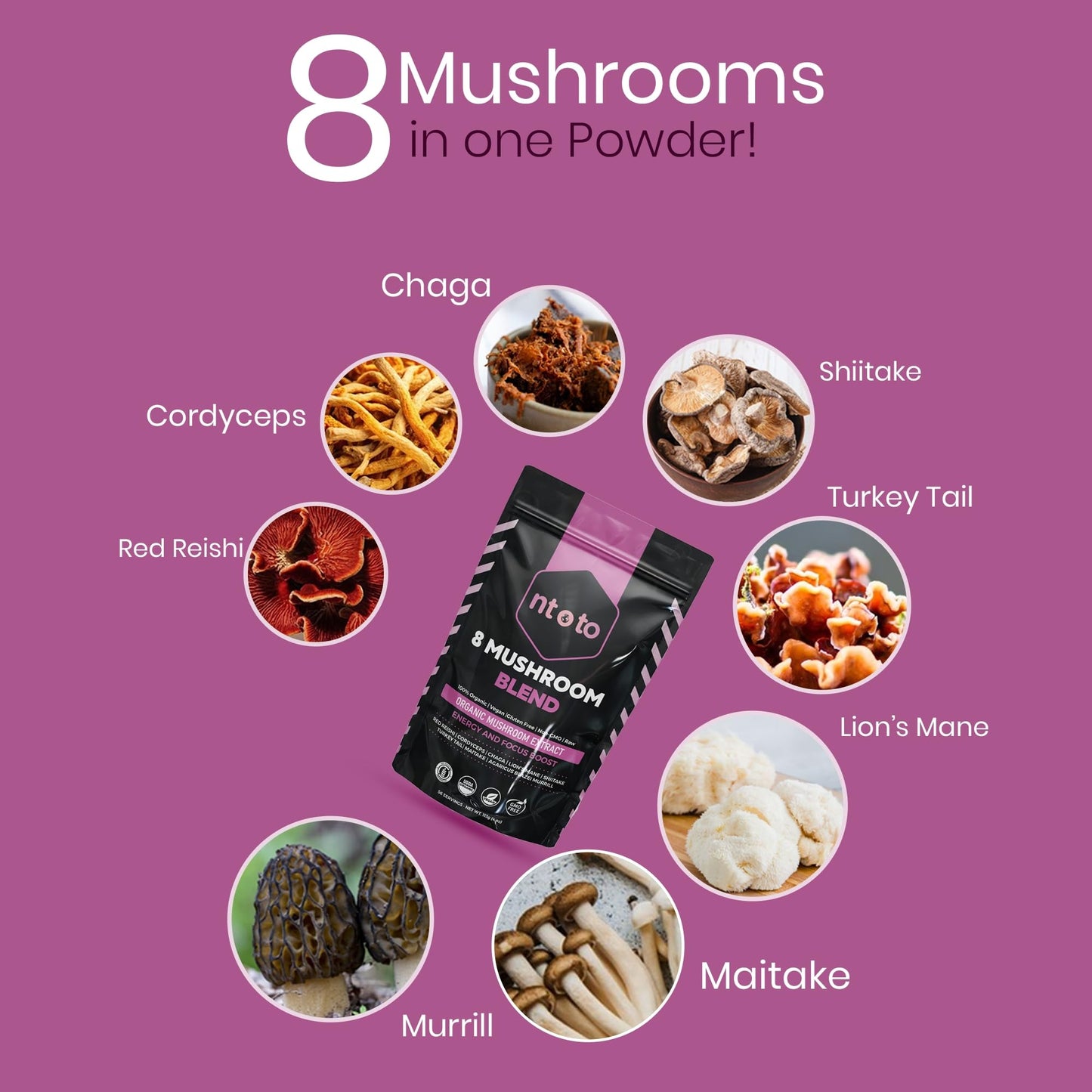 8 Mushroom Blend Organic Extract – 8 oz | 8-in-1 Immunity, Focus & Energy (113 Servings)