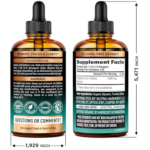 Lions Mane Liquid - USDA Organic Lion's Mane for Brain & Focus