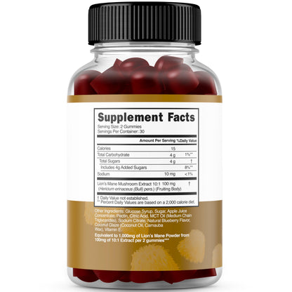 Lions Mane Gummies 60 Count – Blueberry Flavor, Brain Support, USA Made