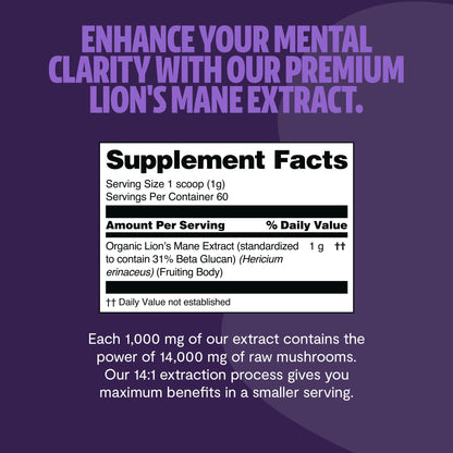 FreshCap Mushrooms Lions Mane Supplement Powder – 14,000mg per Serving, Organic Lions Mane Extract for Focus & Memory (60 Servings)
