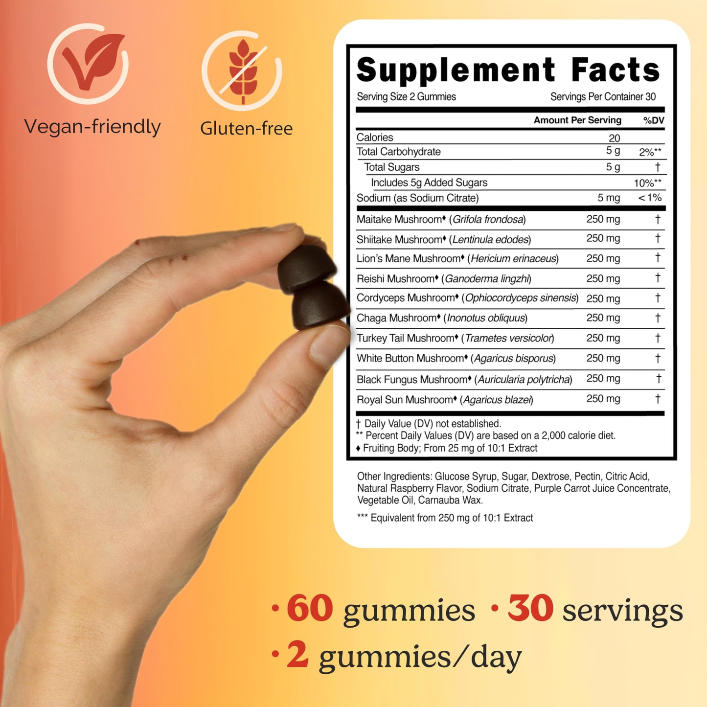 Daily Kind Super Mushroom Gummies – 10-in-1 Adaptogenic Mushroom Supplement (60-Ct) | Immunity, Focus & Gut Health | Vegan & Gluten-Free