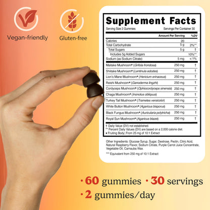 Daily Kind Super Mushroom Gummies – 10-in-1 Adaptogenic Mushroom Supplement (60-Ct) | Immunity, Focus & Gut Health | Vegan & Gluten-Free