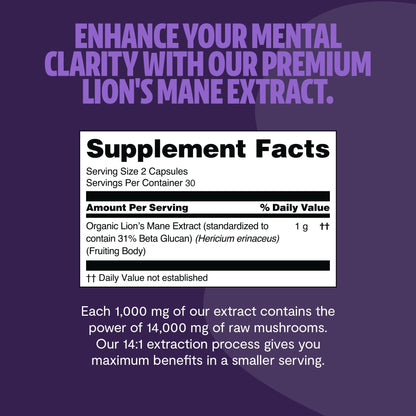 FreshCap Lions Mane Supplement Capsules 14,000mg — Brain Support, Memory & Focus (180 Capsules)