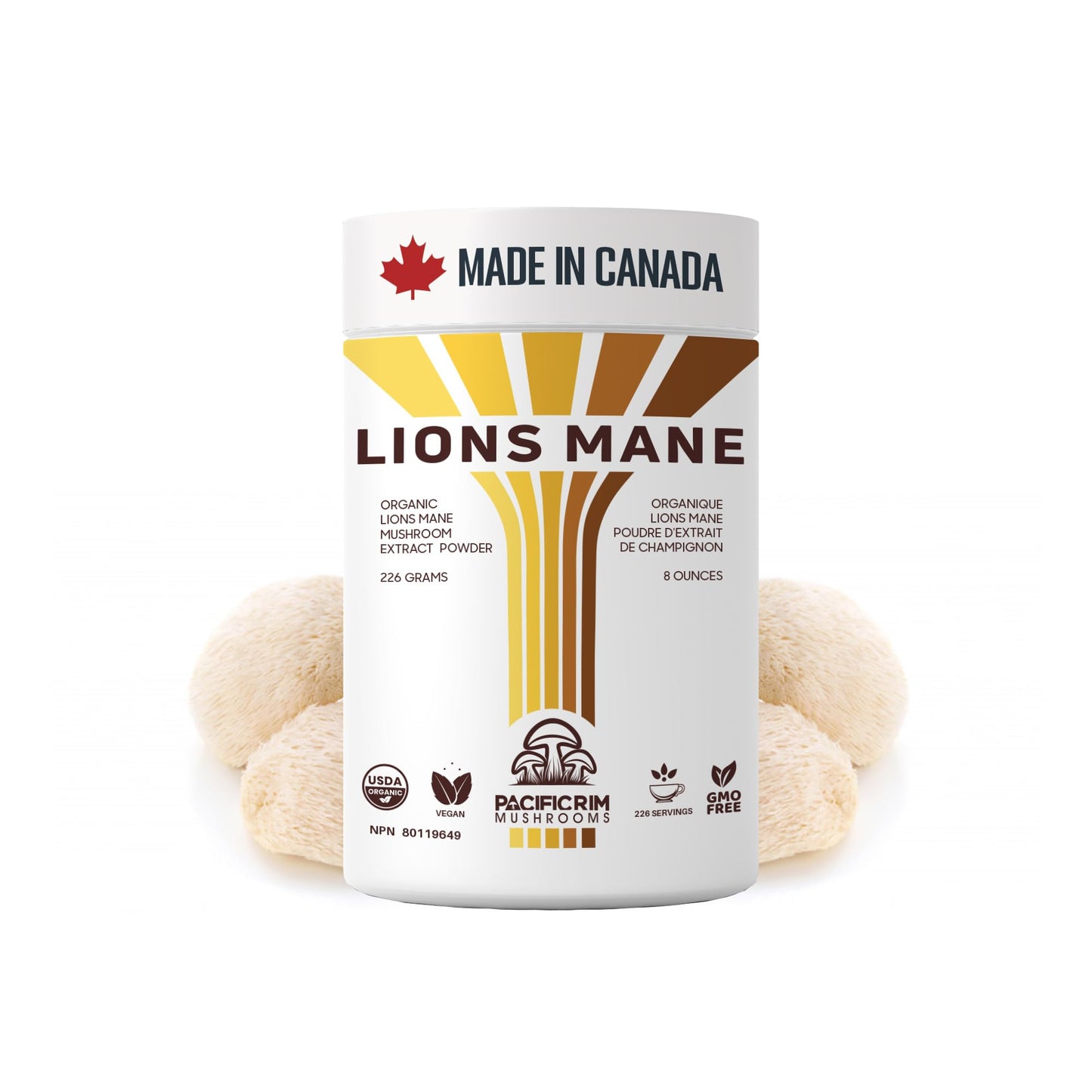 Pacific Rim Mushrooms Lions Mane Supplement Powder Ultra Strength 10:1 Organic Lions Mane Mushroom Supporting Memory, Cognition, Brain Health, 8 Ounces / 226 Servings