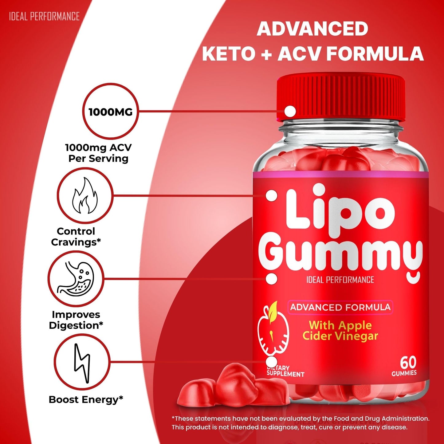 IDEAL PERFORMANCE Lipo Gummy – Keto ACV Gummies, Maximum Strength (2 Pack)