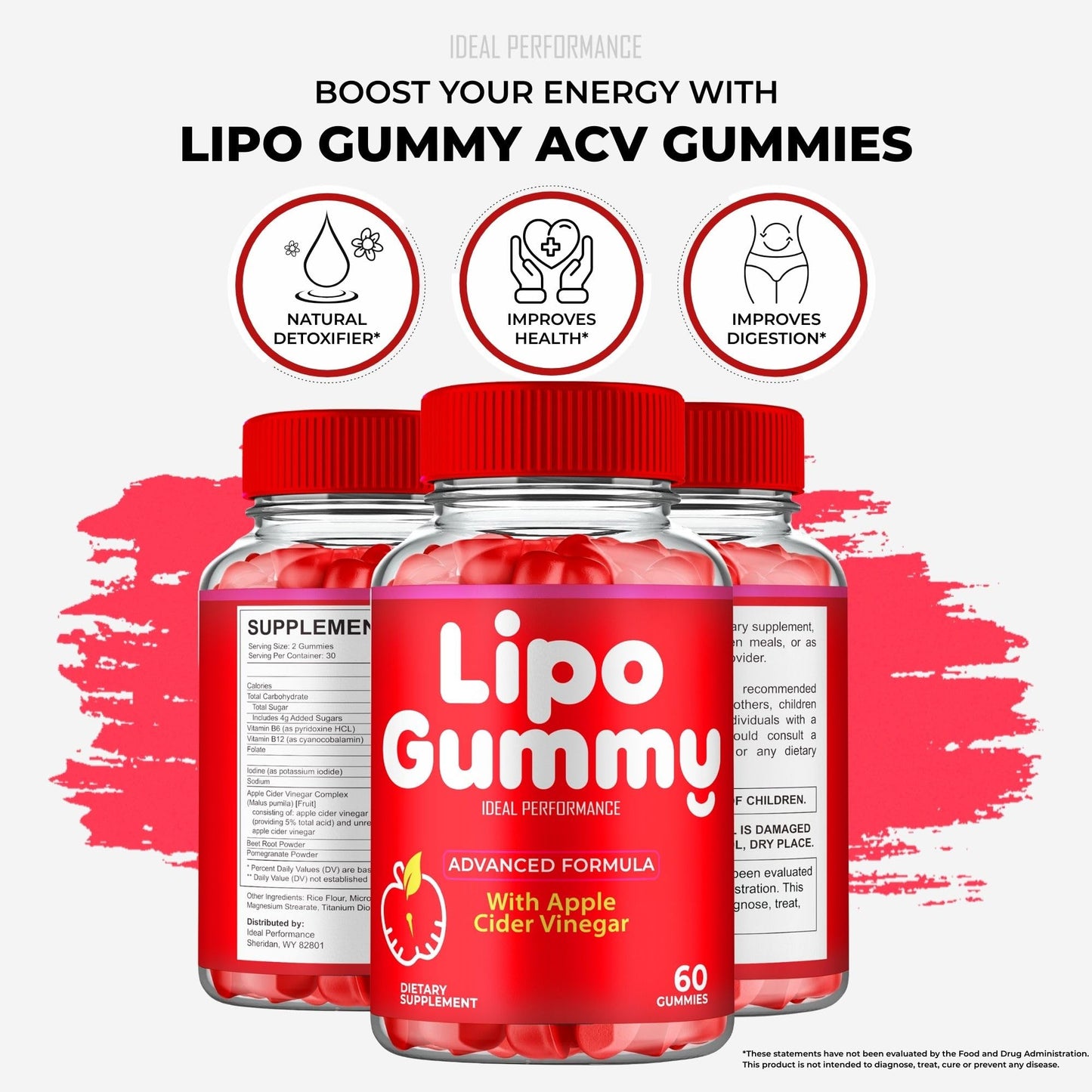 IDEAL PERFORMANCE Lipo Gummy – Keto ACV Gummies, Maximum Strength (2 Pack)