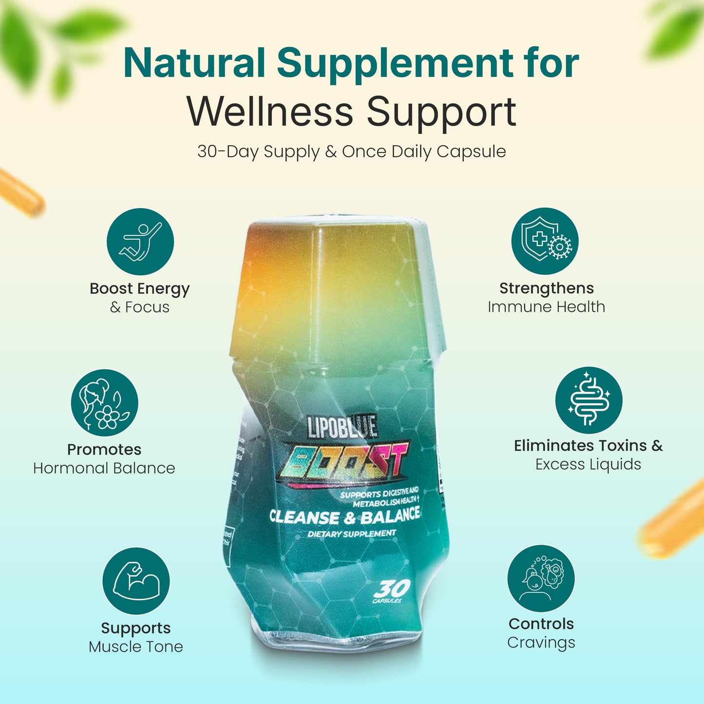 LIPOBLUE BOOST Natural Wellness Supplement | 30-Day, Once-Daily Capsule