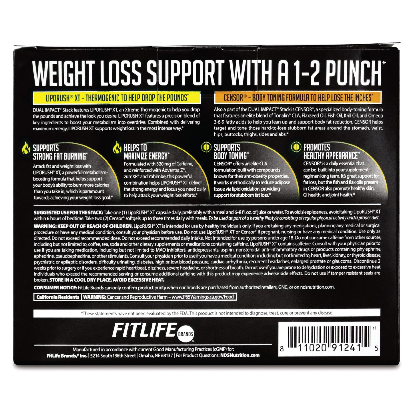 LIPORUSH NDS Dual Impact Weight Loss Stack – Thermogenic + CLA Toner