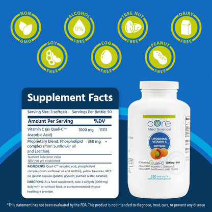 Core Med Science Liposomal Vitamin C 1000mg – 270 Softgels | Non-GMO