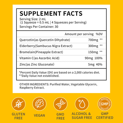 Liposomal Quercetin with Bromelain Liquid Drops – 700mg Quercetin + Bromelain for Immune, Heart & Antioxidant Support
