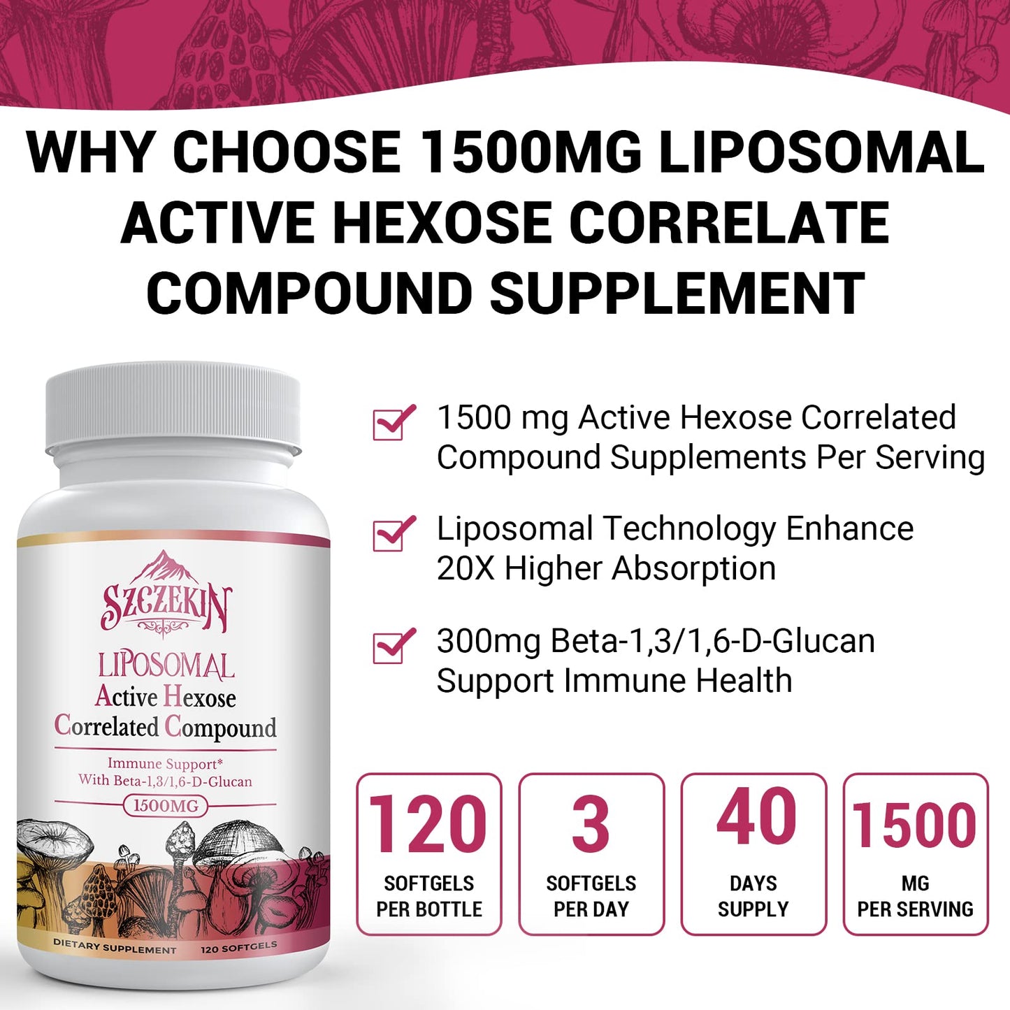 1500mg Liposomal AHCC Supplement - Immune Support & Liver Function, 720 Soft Gels