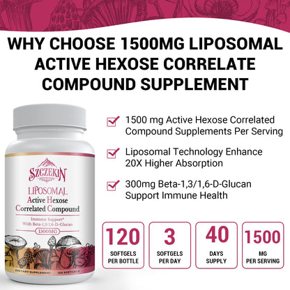 1500mg Liposomal AHCC Supplement - Immune Support & Liver Function, 720 Soft Gels