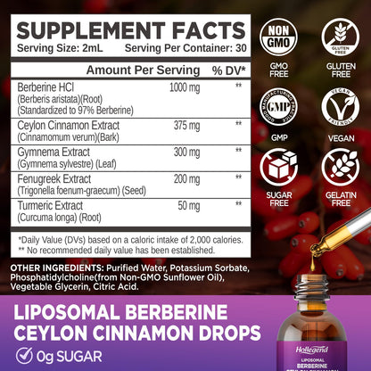 Liposomal Liquid Berberine Drops Sugar Free – Immune & Digestive Support (Lemon, 2 fl oz)