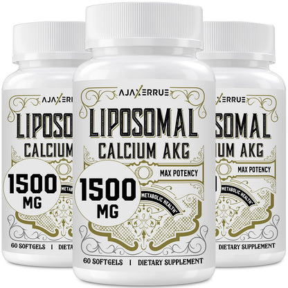 AJAXERRUE Liposomal Calcium AKG 1500 MG | Energy, Longevity & Metabolic Support | 180 Softgels