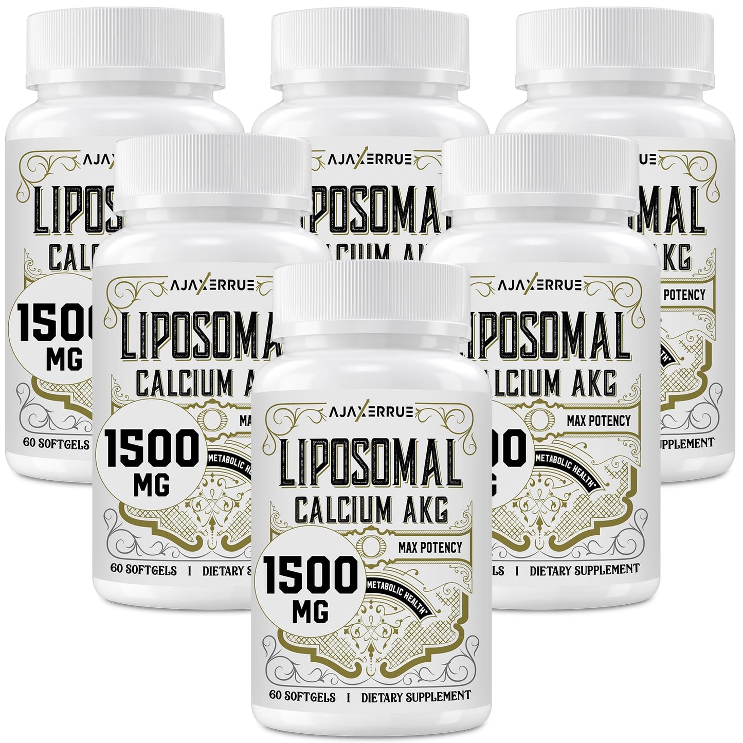 AJAXERRUE Liposomal Calcium AKG 1500 mg – Enhanced Absorption for Longevity & Metabolic Support | 60 Softgels