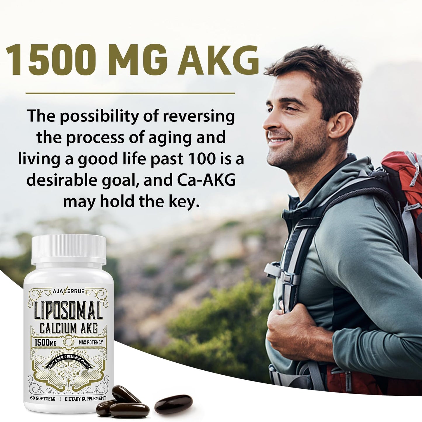 AJAXERRUE Liposomal Calcium AKG 1500 mg – Enhanced Absorption for Longevity & Metabolic Support | 60 Softgels