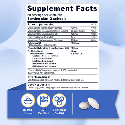 Nextdia Liposomal Calcium AKG 1500mg with D3 & K2 – 2 Pack, 240 Softgels