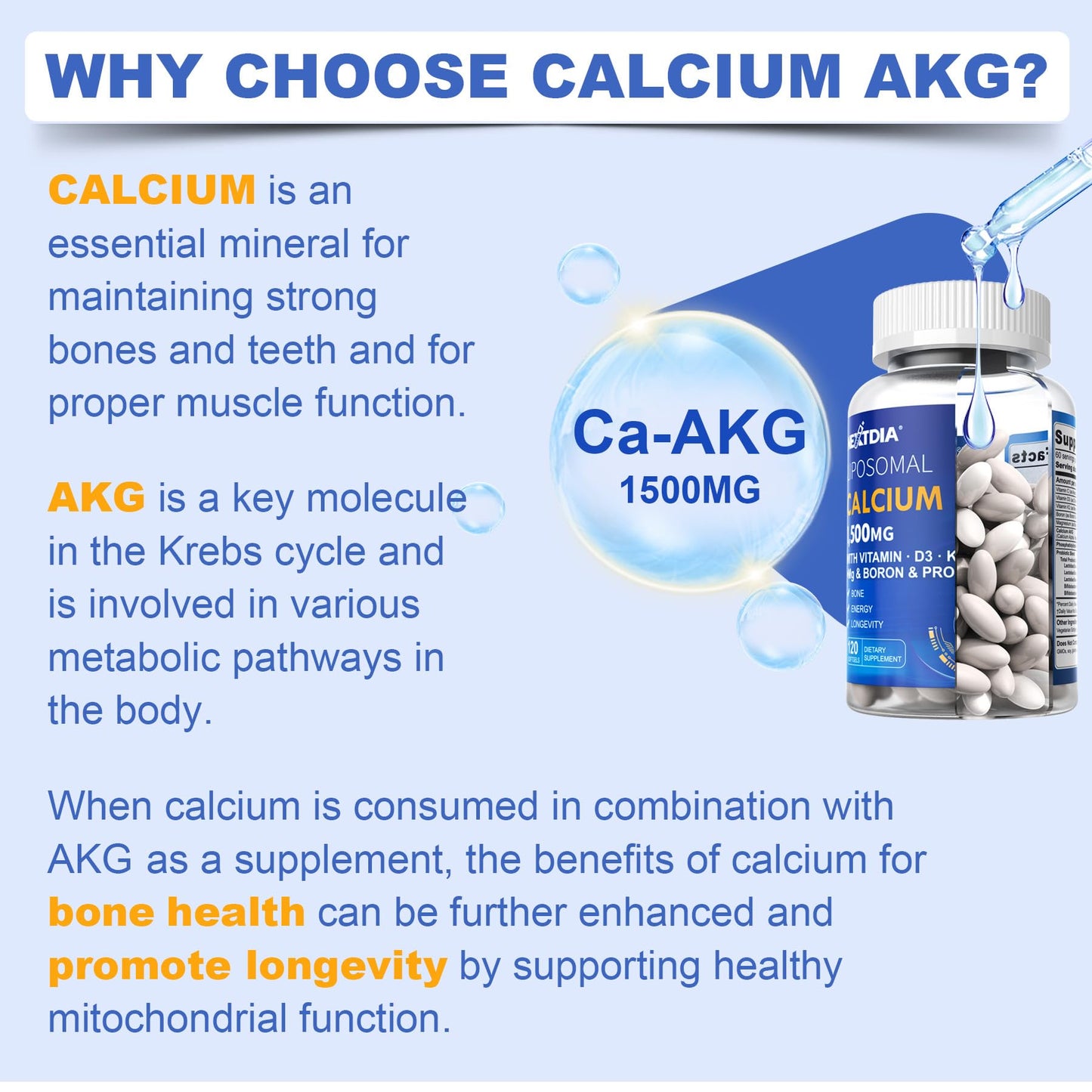 Nextdia Liposomal Calcium AKG 1500mg with D3 & K2 – 2 Pack, 240 Softgels