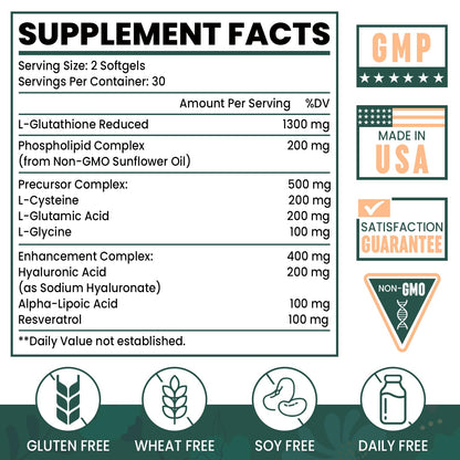 8-in-1 Liposomal Glutathione 2400 MG | High Absorption Antioxidant Formula – 180 Softgels