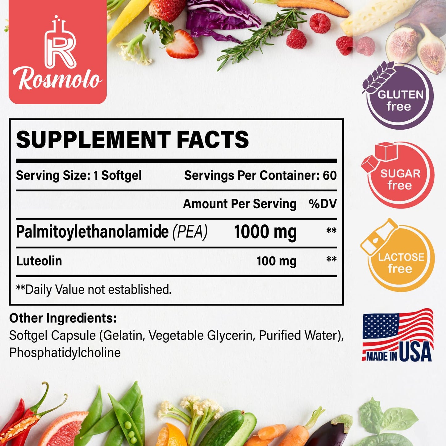 Liposomal Palmitoylethanolamide (PEA) 1000 mg + Luteolin 100 mg | Micronized 99% Purity | 360 Softgels