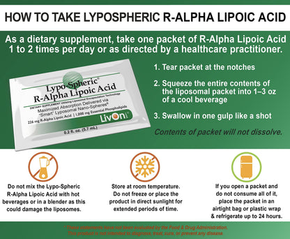 LivOn Liposomal R-Alpha Lipoic Acid – 226 mg Per Packet | 30 Packets | 2-Pack