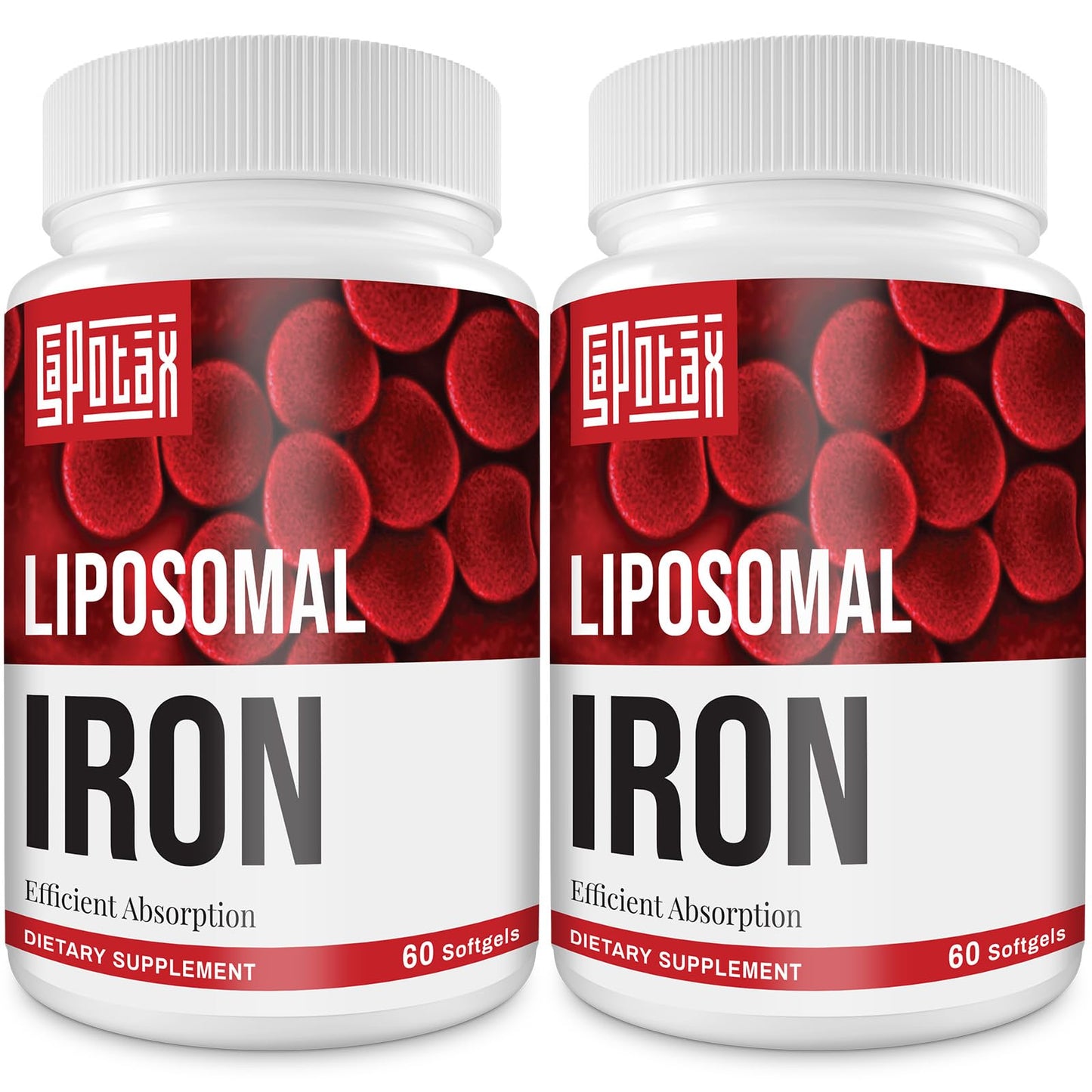 Sapotax Liposomal Fe Iron Supplement for Women & Men – 65 mg Iron, Folic Acid & B12 (60 Softgels, 2 Bottles)