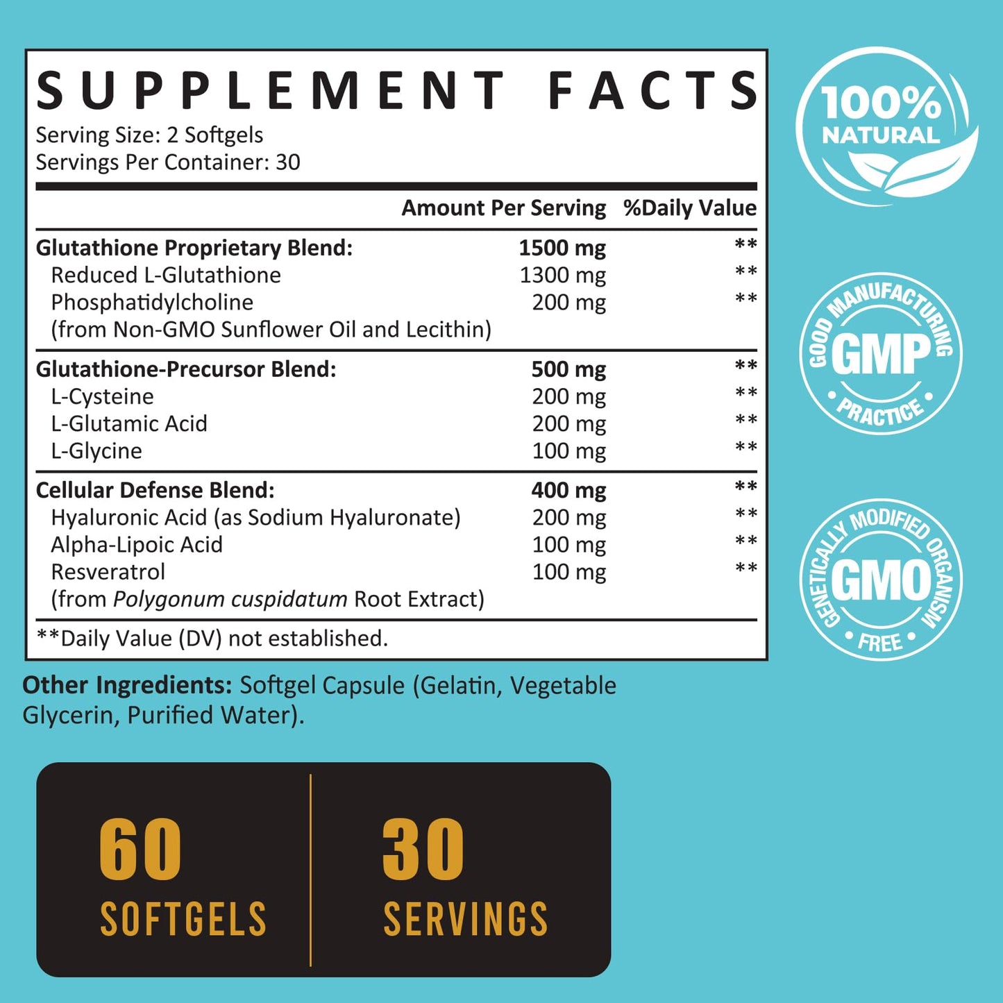 Zeylamum 2400mg Liposomal Glutathione Softgels – Max Absorption, Hyaluronic Acid & Resveratrol, 600 Softgels