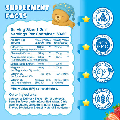 Liposomal L-Theanine Drops – Calm, Focus & Sleep for Kids & Adults | Strawberry Flavor