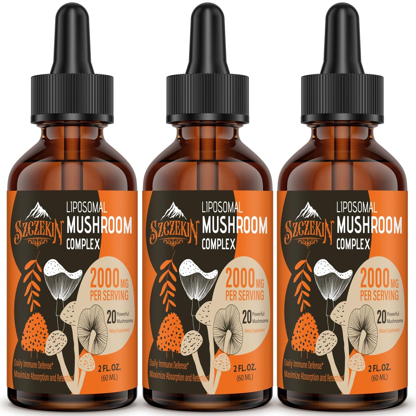 SZCZEKIN Liposomal Mushroom Drops 2000 MG – 20 Organic Extracts for Immunity, Cognition & Memory | 90 Servings