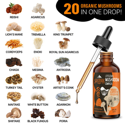 SZCZEKIN Liposomal Mushroom Drops 2000 MG – 20 Organic Extracts for Immunity, Cognition & Memory | 90 Servings
