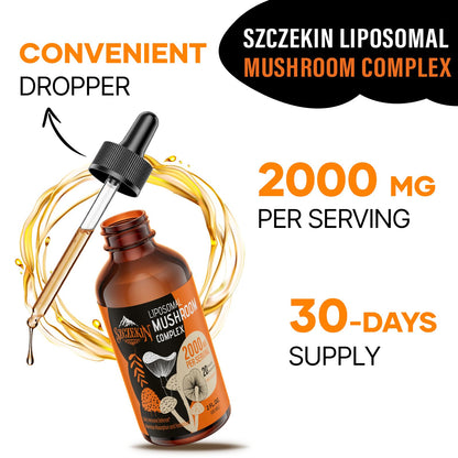 SZCZEKIN Liposomal Mushroom Drops 2000 MG – 20 Organic Extracts for Immunity, Cognition & Memory | 90 Servings