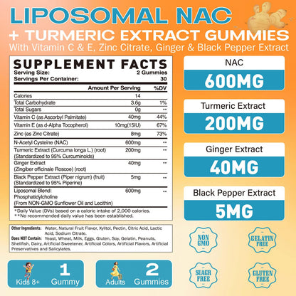 Liposomal NAC Gummies 600mg | NAC Supplement for Immunity, Liver & Lung Health | Sugar-Free Pineapple, 60 Count