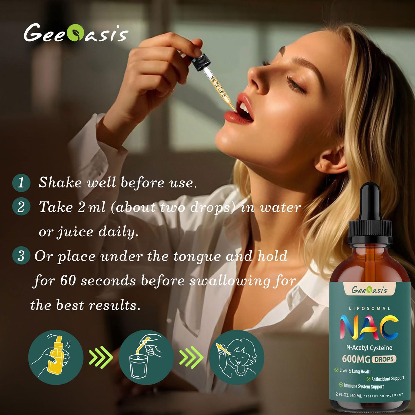 Liposomal NAC Liquid Drops 600 mg with Quercetin & Zinc – Immune, Lung & Liver Support (2x2 oz)