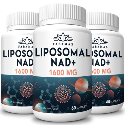 1600 mg Liposomal NAD+ Supplement – 98% Pure NAD+, Superior Absorption, 180 Softgels