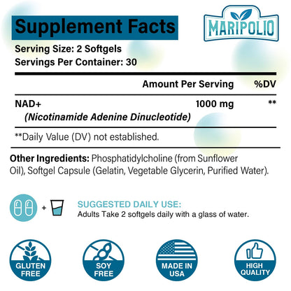 Liposomal NAD+ Supplement 1000 mg | Highest NAD Pontecy | Max Absorption | Pure NAD Supplement | Energy and DNA Repair, Aging Defense, Brain Function | 120 Softgels