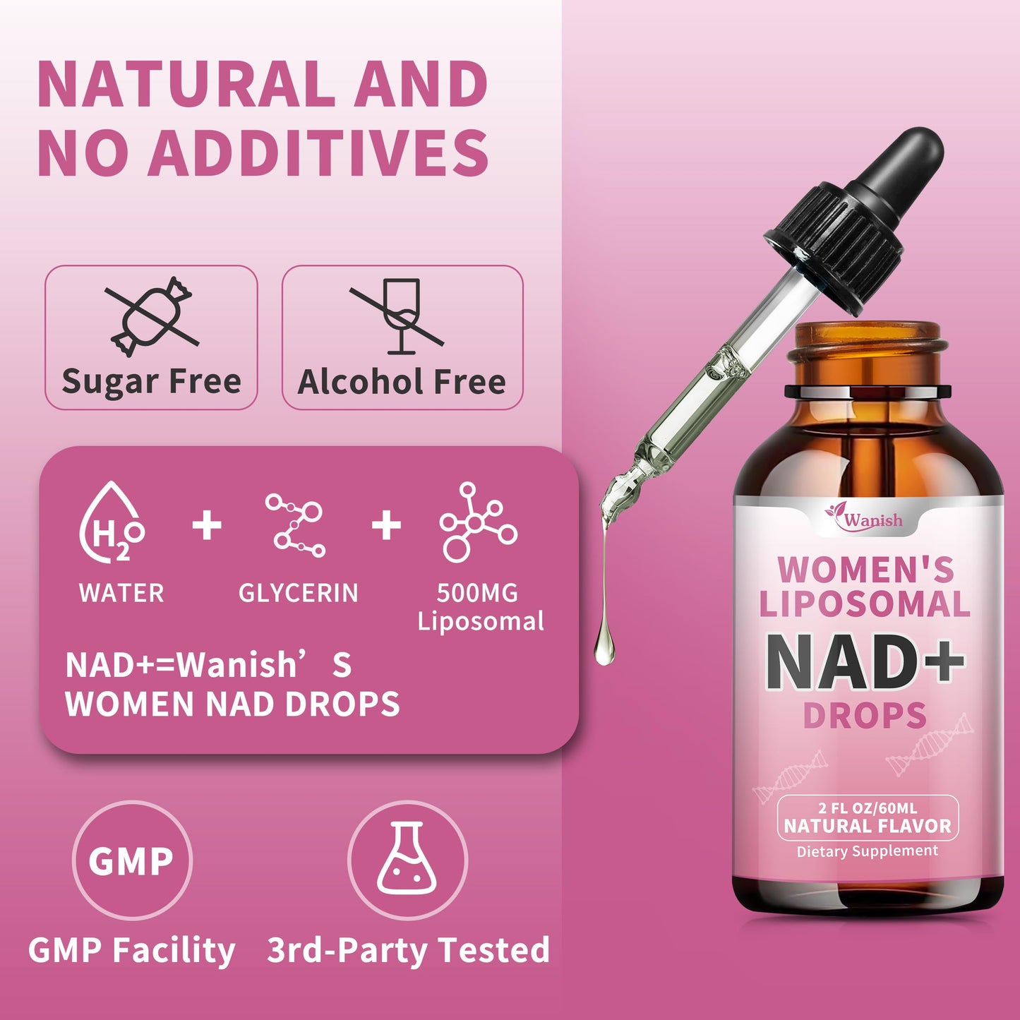 Liposomal NAD Liquid Supplement for Women – 500mg NAD+, 2 Fl Oz, Vegan, Sugar-Free, Additive-Free