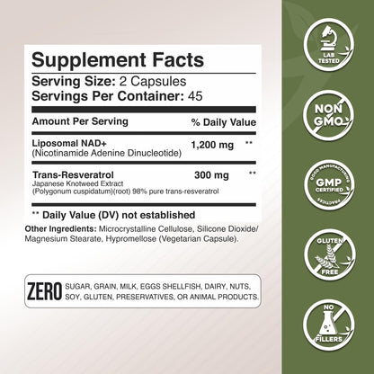 Gade Nutrition NAD+ with Resveratrol Supplement | Made in USA | Healthy Aging & Antioxidant