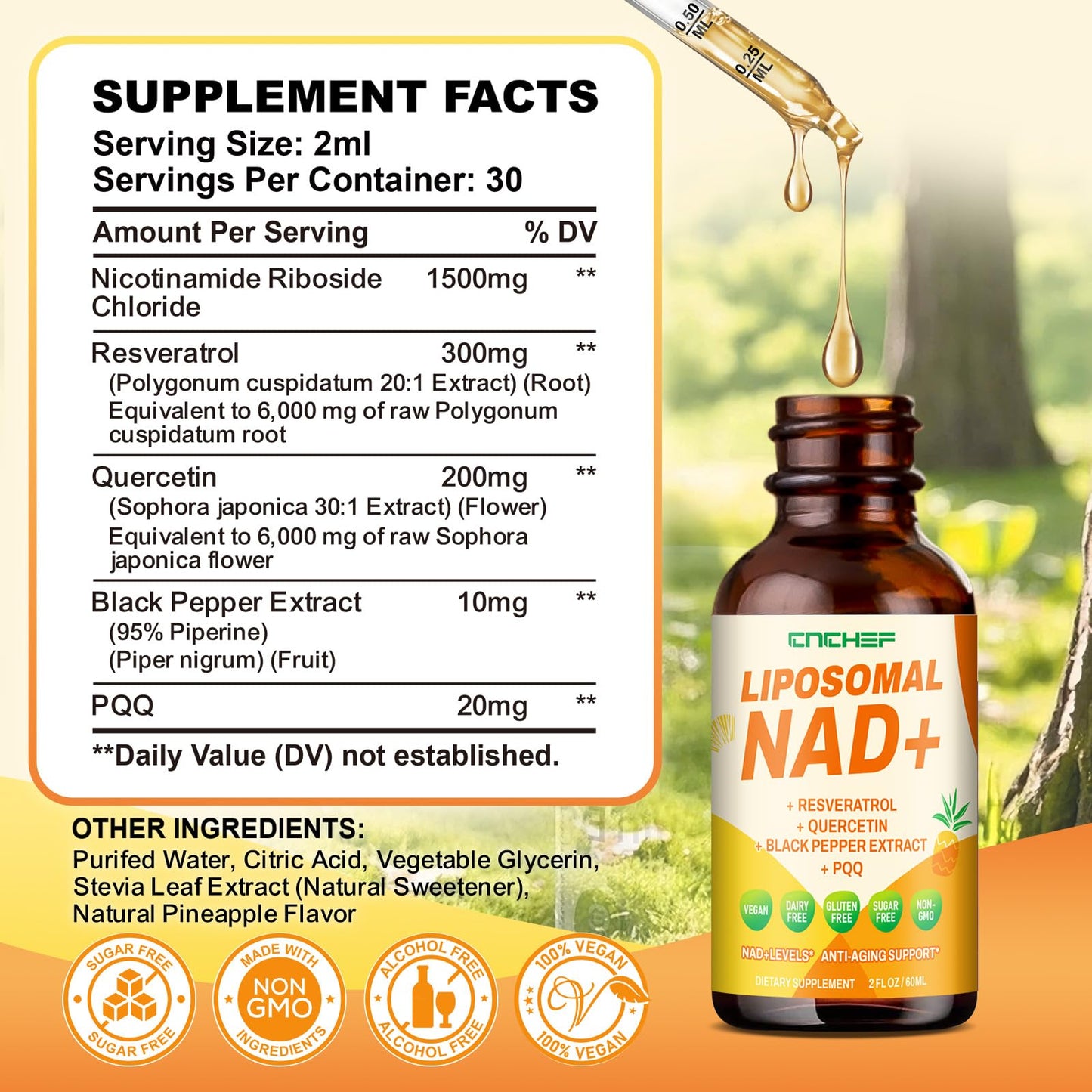 Liposomal NAD+ Drops 1500mg – Nicotinamide Riboside Chloride & Resveratrol