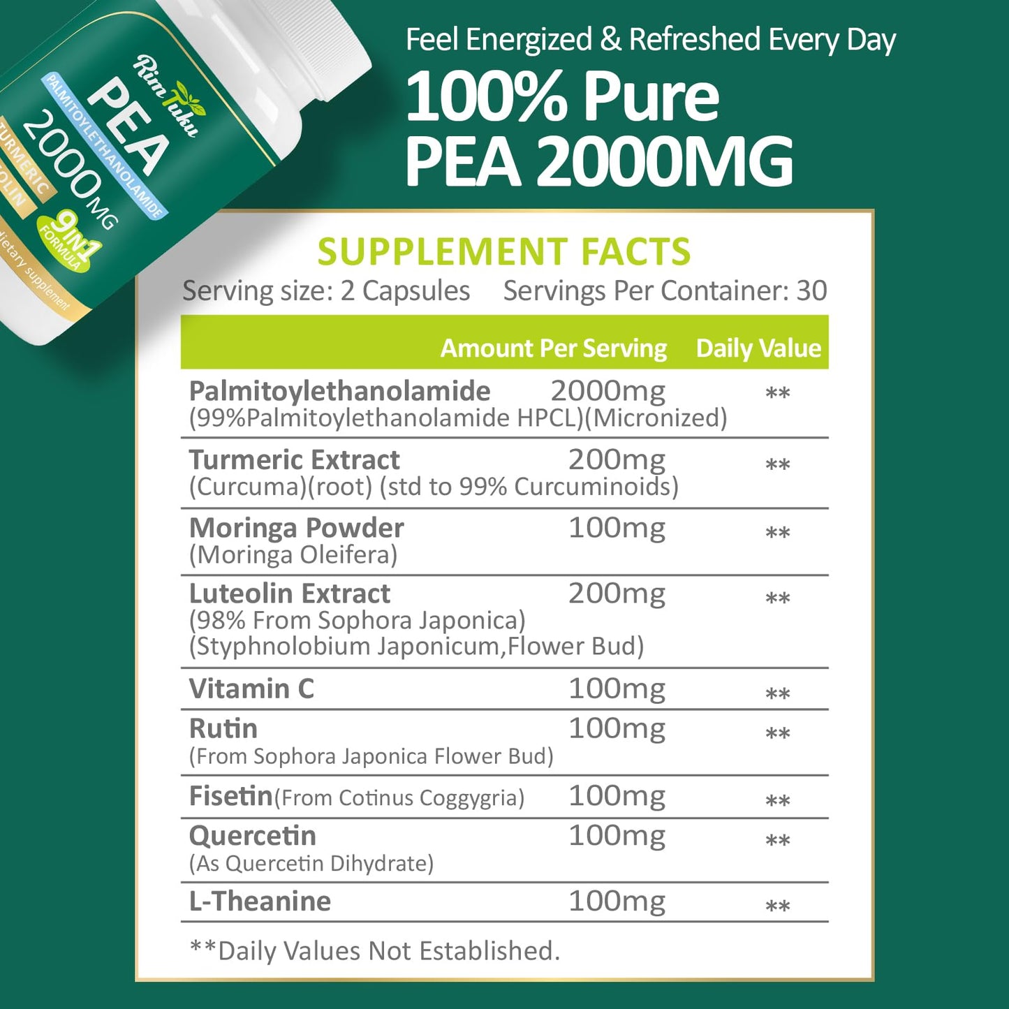 Liposomal PEA 2000mg + Luteolin 200mg + Turmeric 200mg & Fisetin 100mg - 60 Capsules