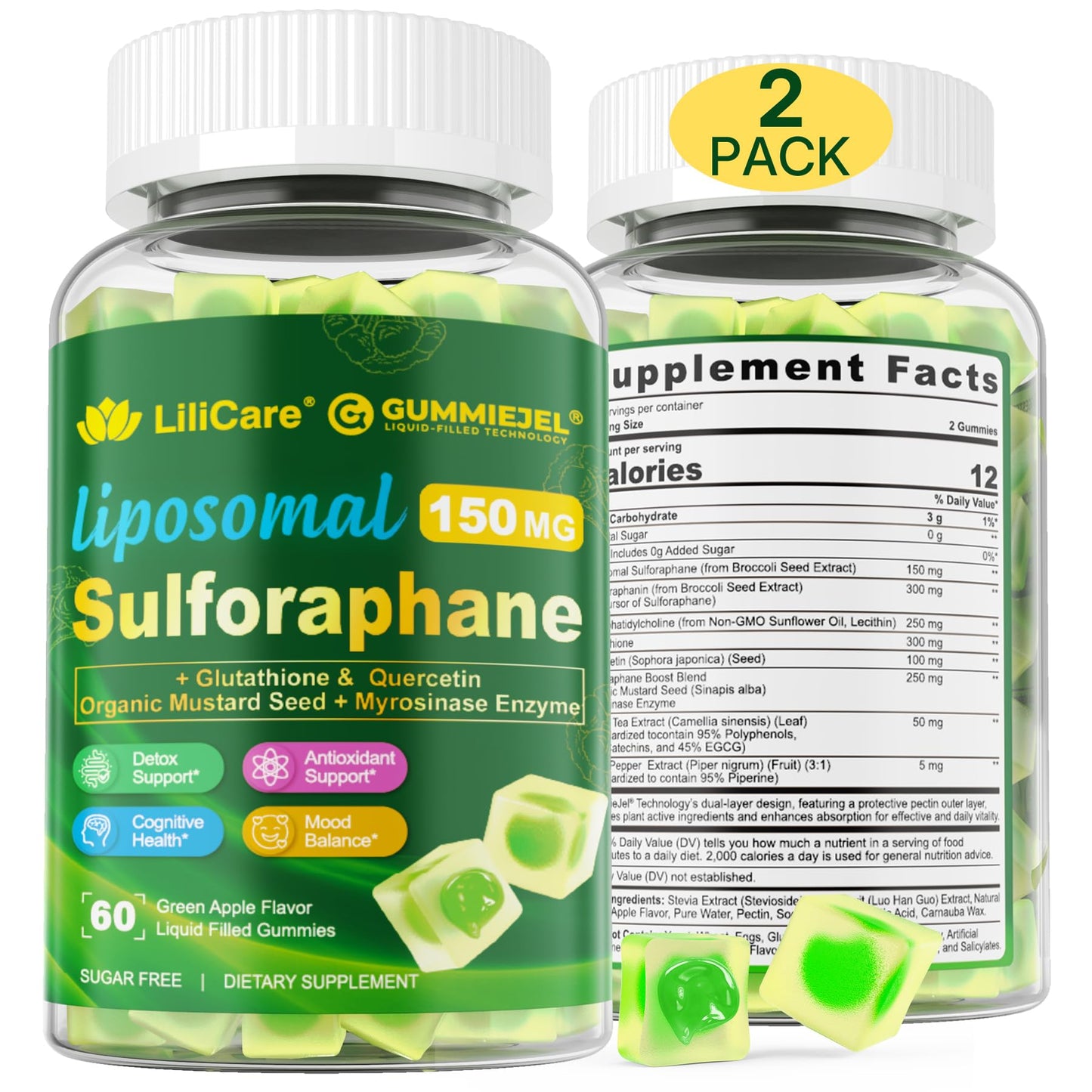 Liposomal Sulforaphane Gummies 150mg | Broccoli Seed Extract, Myrosinase & Quercetin (120 Ct)