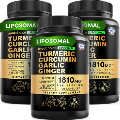 Liposomal Turmeric - High-Absorption Curcumin with Black Pepper | Non-GMO (120ct, Pack of 3)