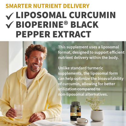 Liposomal Turmeric - High-Absorption Curcumin with Black Pepper | Non-GMO (120ct, Pack of 3)