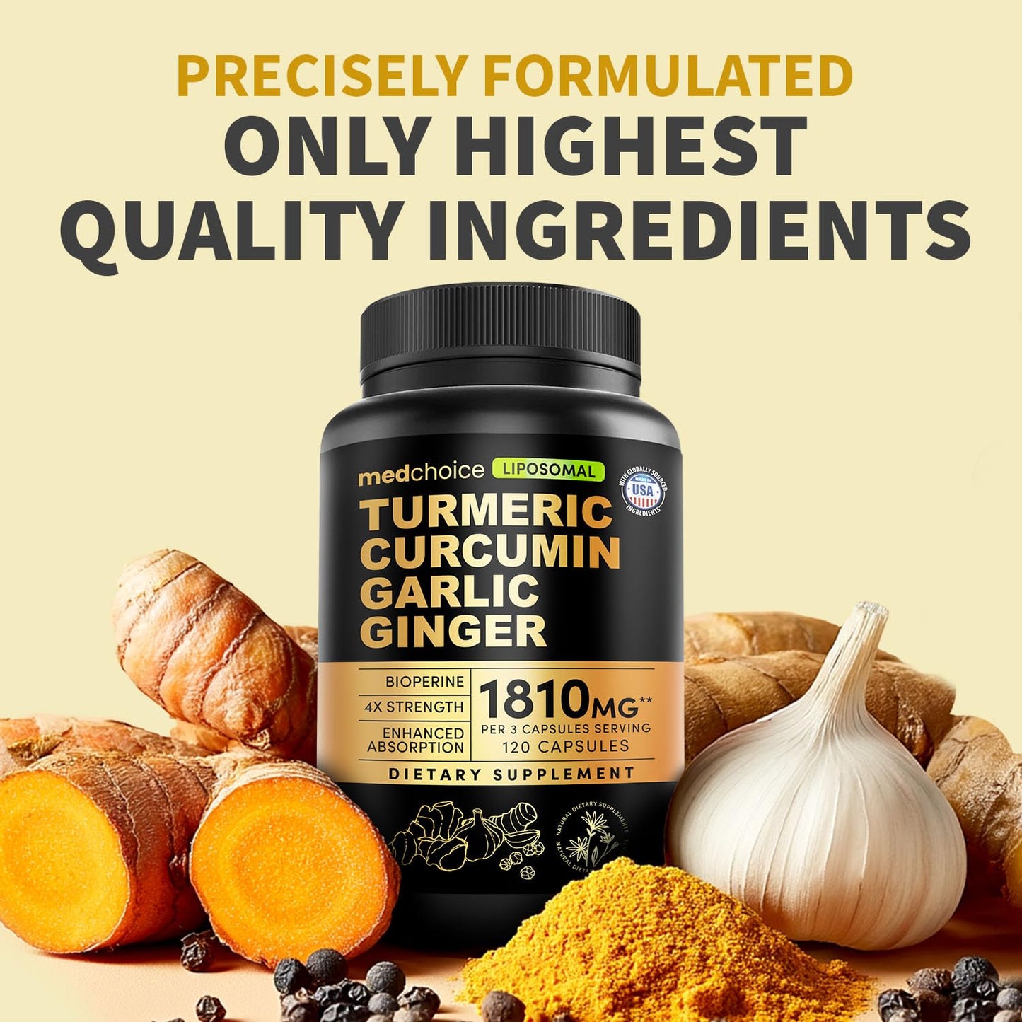 Liposomal Turmeric - High-Absorption Curcumin with Black Pepper | Non-GMO (120ct, Pack of 3)